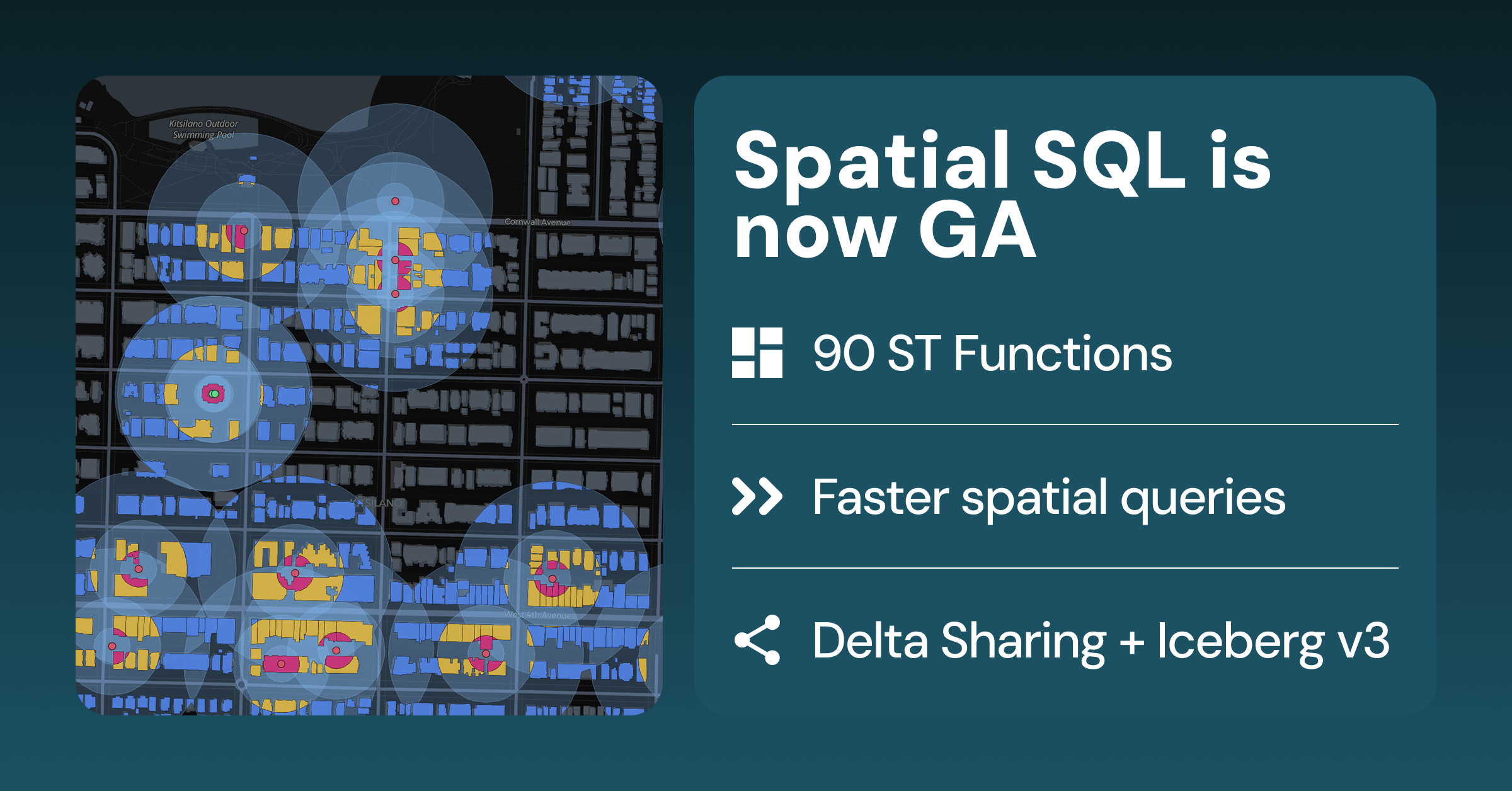 Geospatial Unbounded: Spatial SQL GA with AI/BI Maps, Delta Sharing, and Iceberg v3